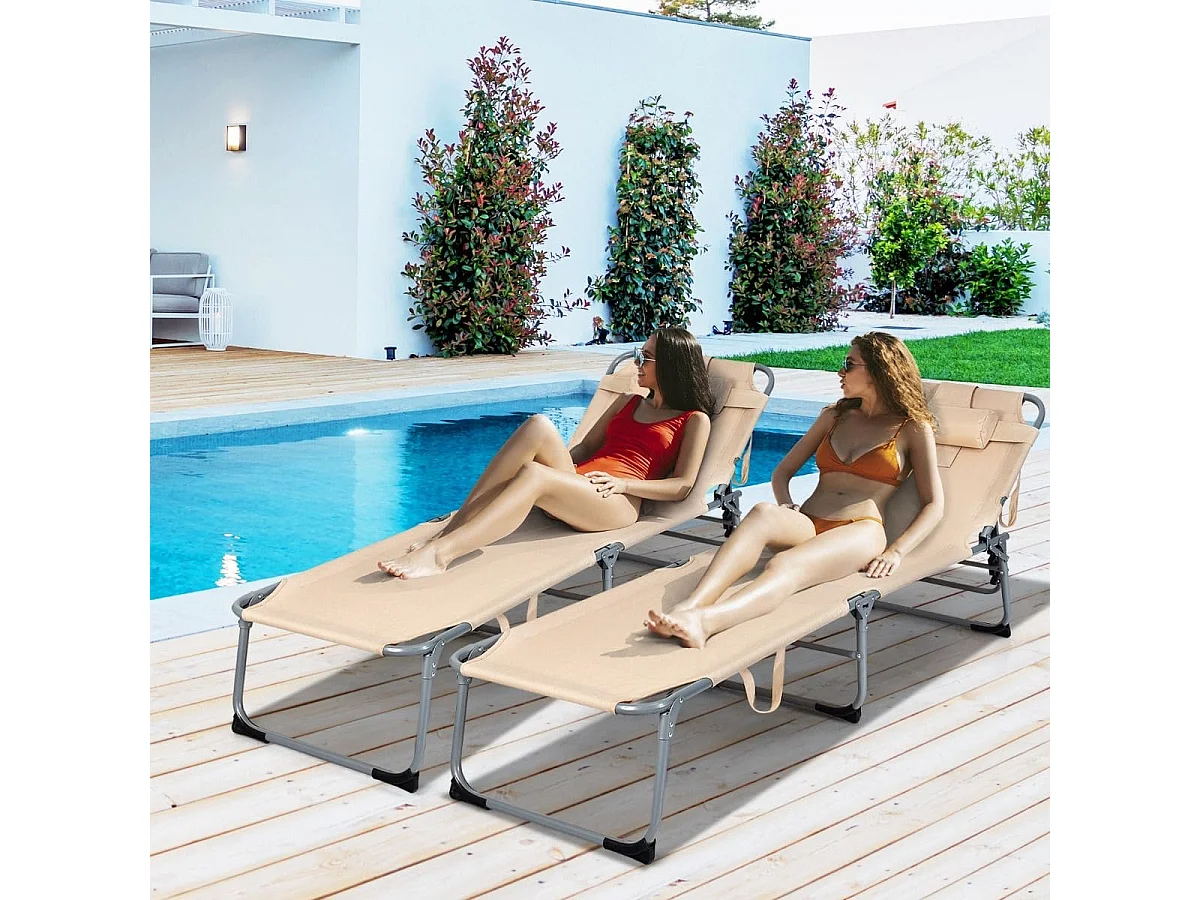 Verstellbare Sonnenliege Zusammenklappbare Strandliege mit Kissen 194 x 61 x 35,5 - 86,5 cm Beige