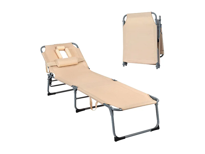 Verstellbare Sonnenliege Zusammenklappbare Strandliege mit Kissen 194 x 61 x 35,5 - 86,5 cm Beige