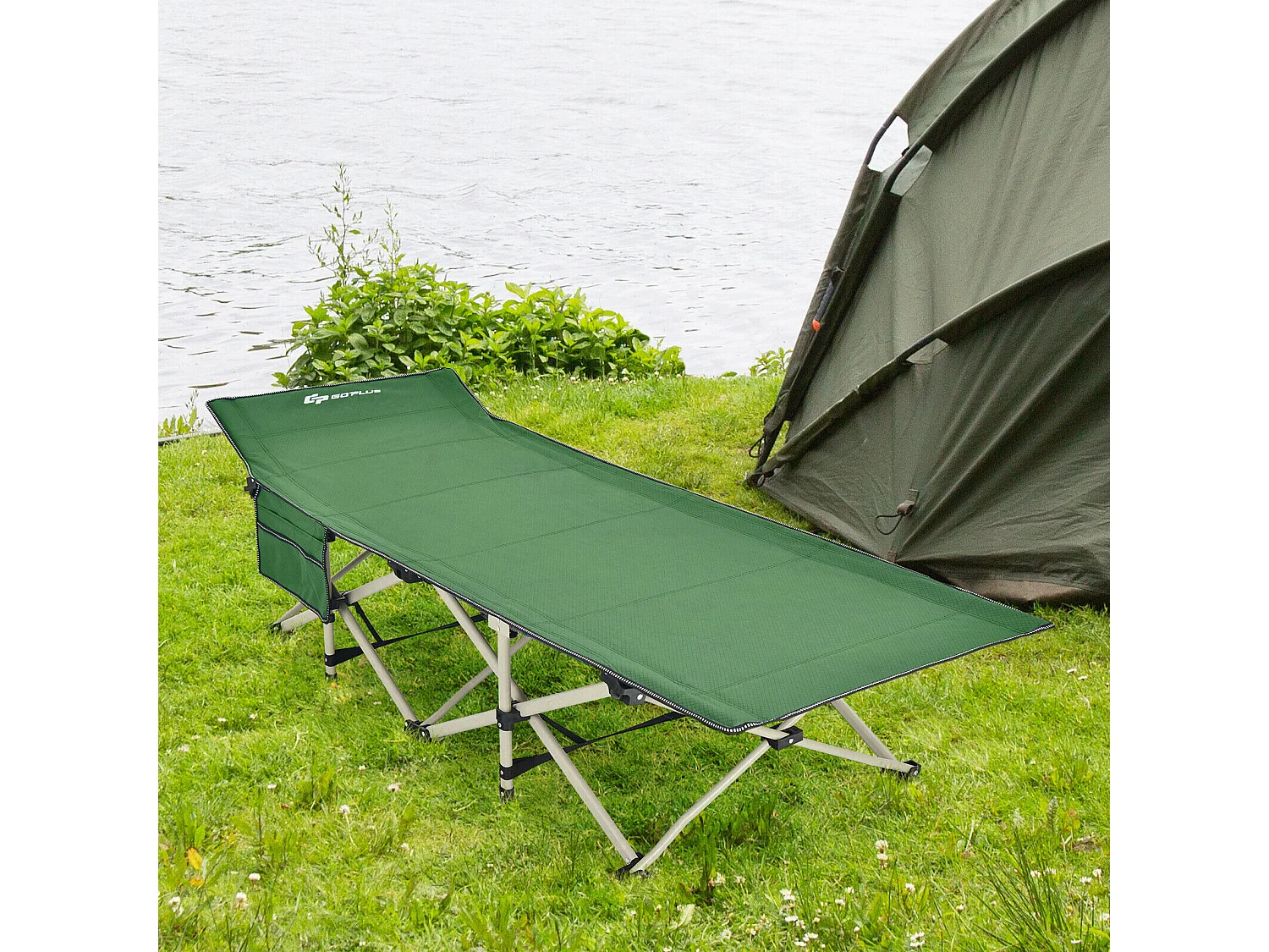 Campingbett Strapazierfähiges Reisebett mit Kopfstütze 190 x 70 x 54 cm Grün