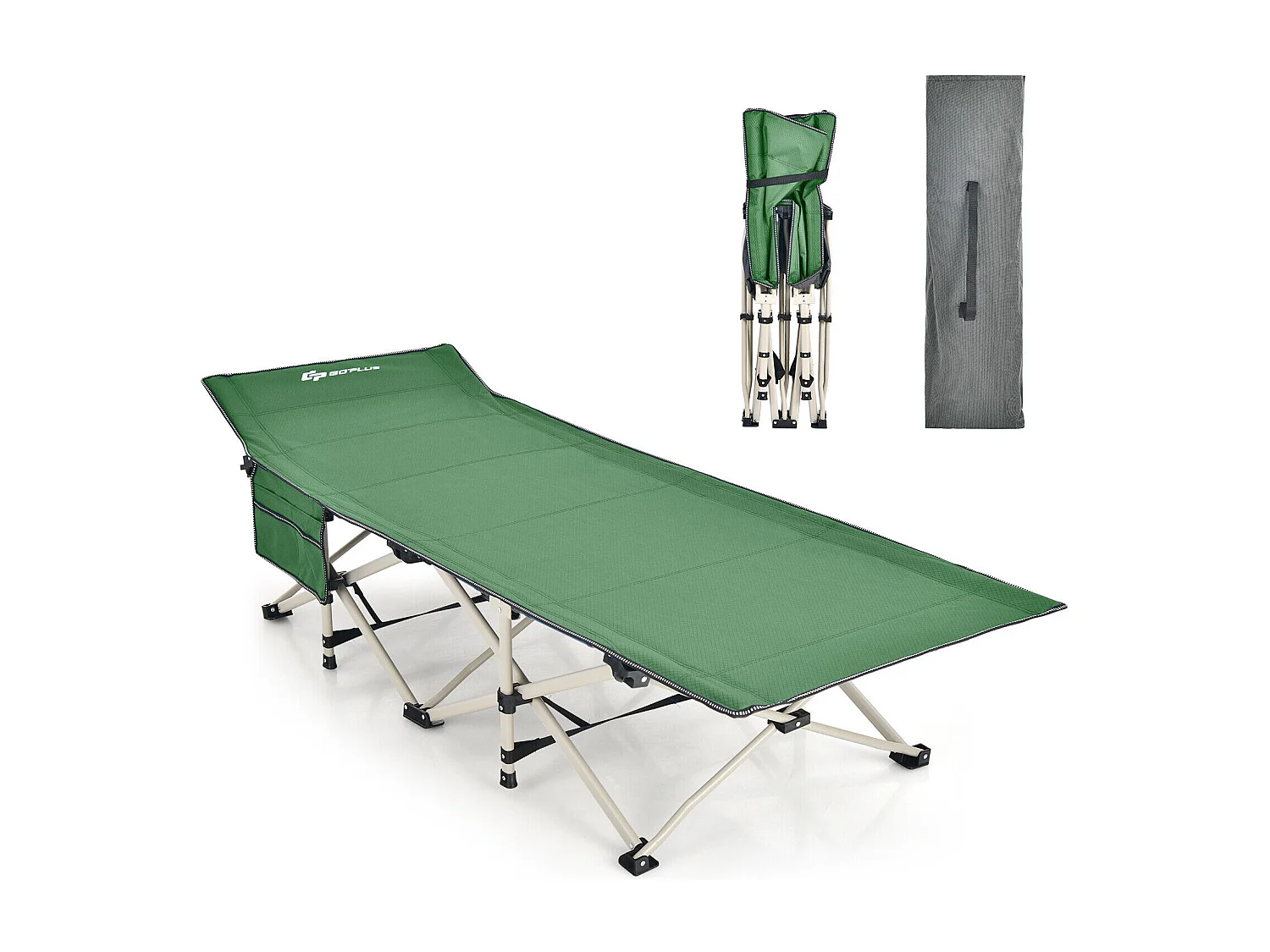 Campingbett Strapazierfähiges Reisebett mit Kopfstütze 190 x 70 x 54 cm Grün