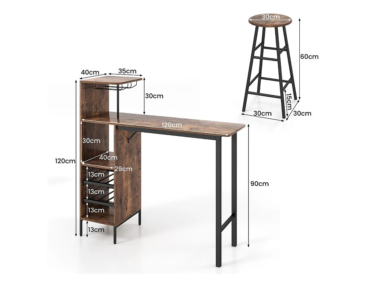 Set aus Küchentisch + 2 Barhocker