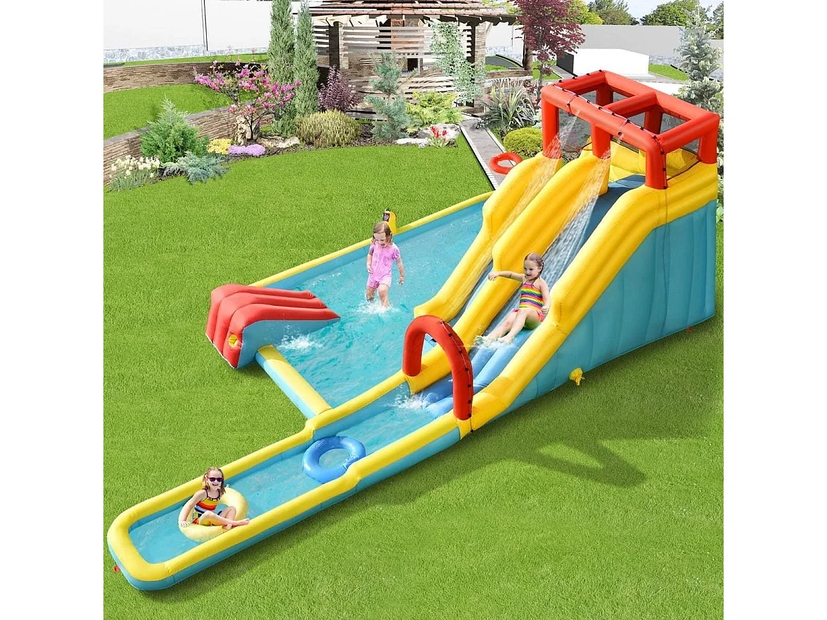Aufblasbare Hüpfburg mit Langen Doppelrutschen Kletterwand und Wasserkanone 622 x 335 x 225 cm (Nur Hüpfbur