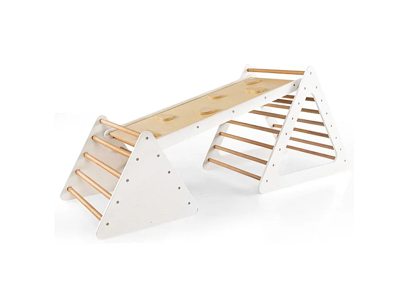 3 in 1 Kletterspielzeug-Set für Kleinkinder Kletterdreieck & Leiter & Rutsche Klettergerüst Natur