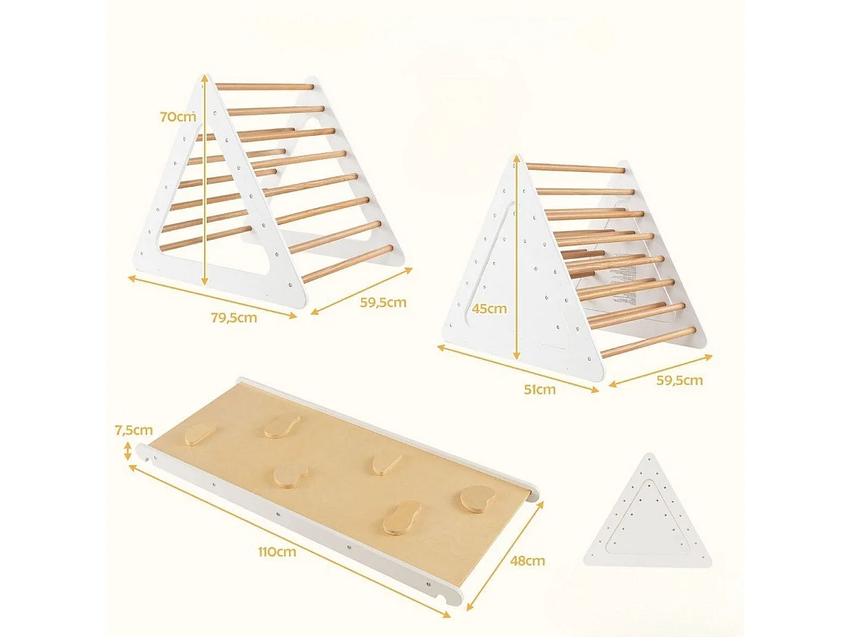 3 in 1 Kletterspielzeug-Set für Kleinkinder Kletterdreieck & Leiter & Rutsche Klettergerüst Natur