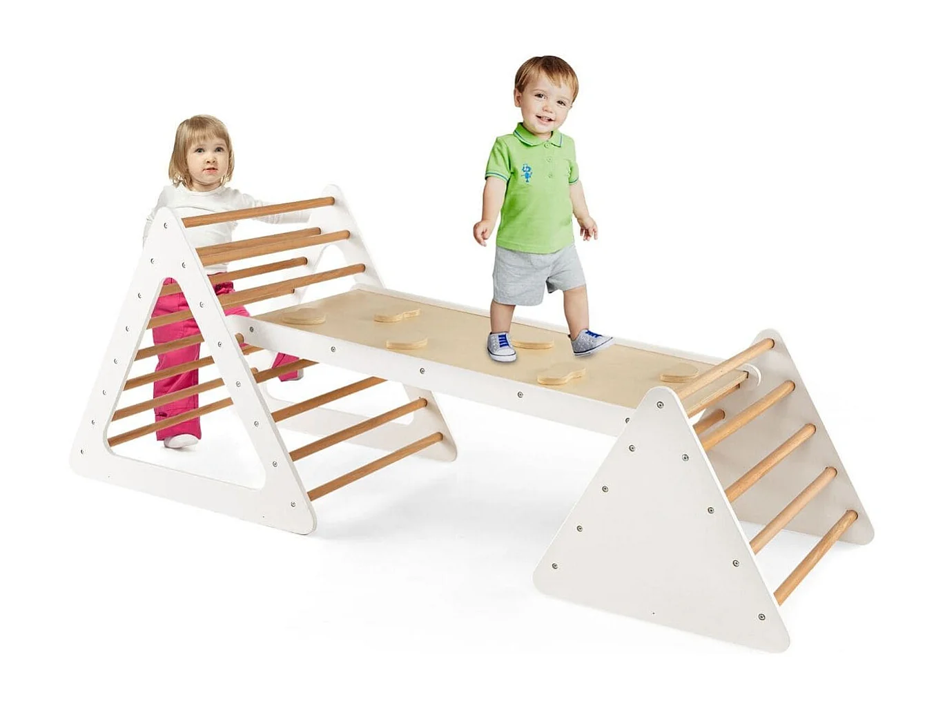 3 in 1 Kletterspielzeug-Set für Kleinkinder Kletterdreieck & Leiter & Rutsche Klettergerüst Natur