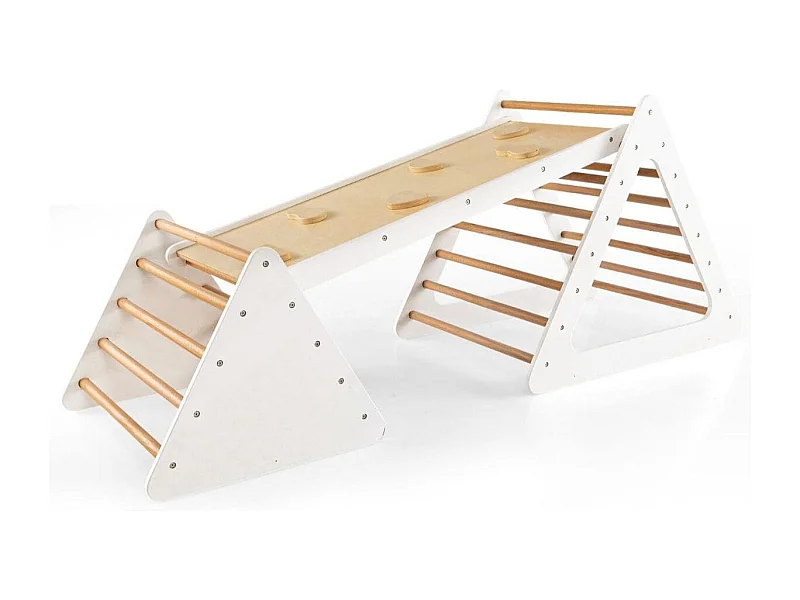 3 in 1 Kletterspielzeug-Set für Kleinkinder Kletterdreieck & Leiter & Rutsche Klettergerüst Natur