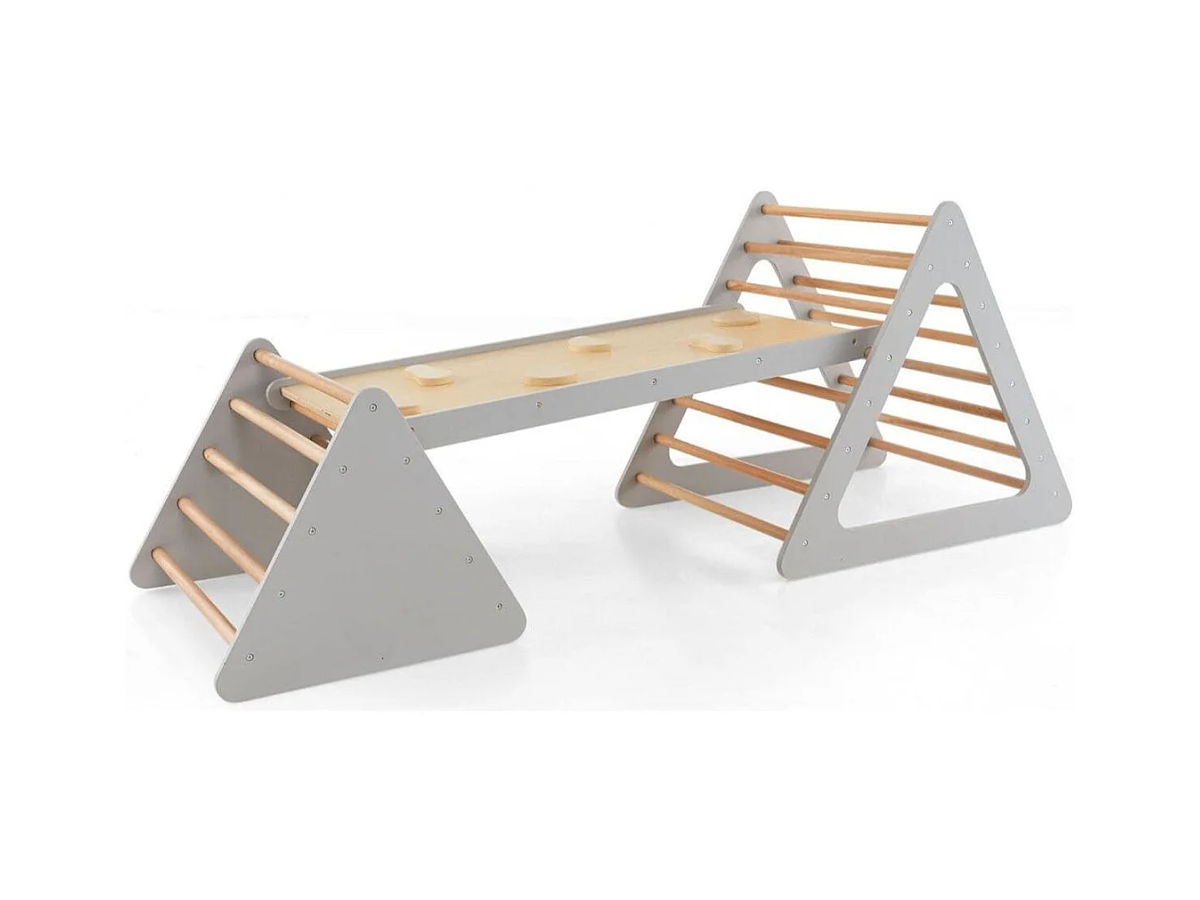 Triangle d'Escalade 3-en-1 pour Enfants avec 2 Échelles Triangle Rampe Réversible pour Grimper et Glisser en Bois Gris