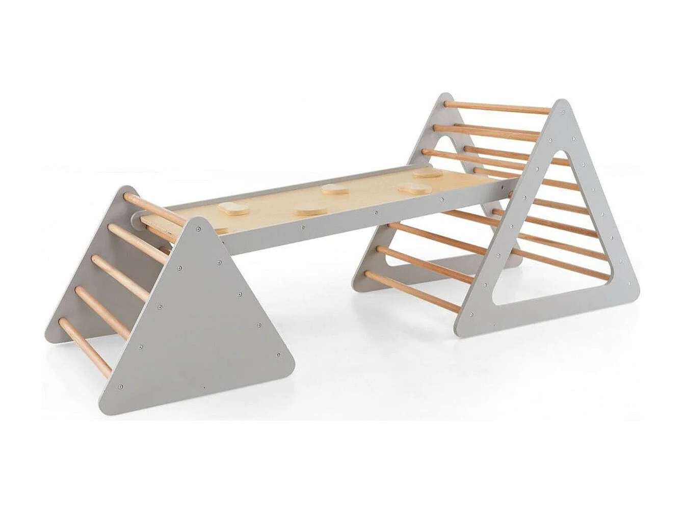 Set da arrampicata 3 in 1 per bambini, Scala triangolare con rampa double face per scivolare e arrampicarsi Grigio