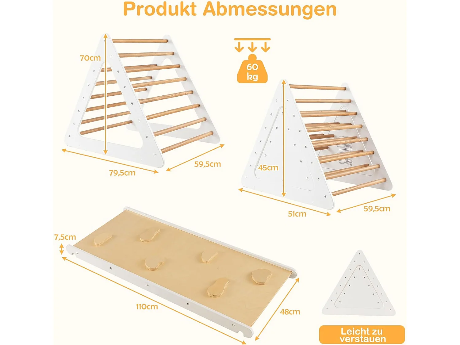 Set da arrampicata 3 in 1 per bambini, Scala triangolare con rampa double face per scivolare e arrampicarsi Grigio