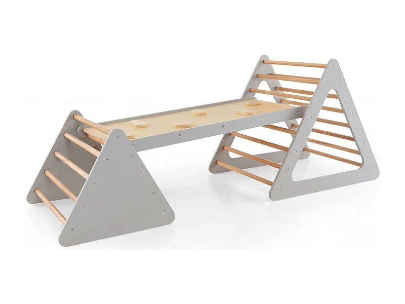 Set da arrampicata 3 in 1 per bambini, Scala triangolare con rampa double face per scivolare e arrampicarsi Grigio