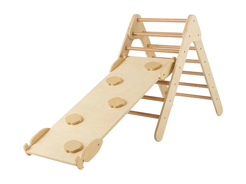 Kindertagesstätte Dreieckiges Klettergerüst aus Holz mit Rampe Natur