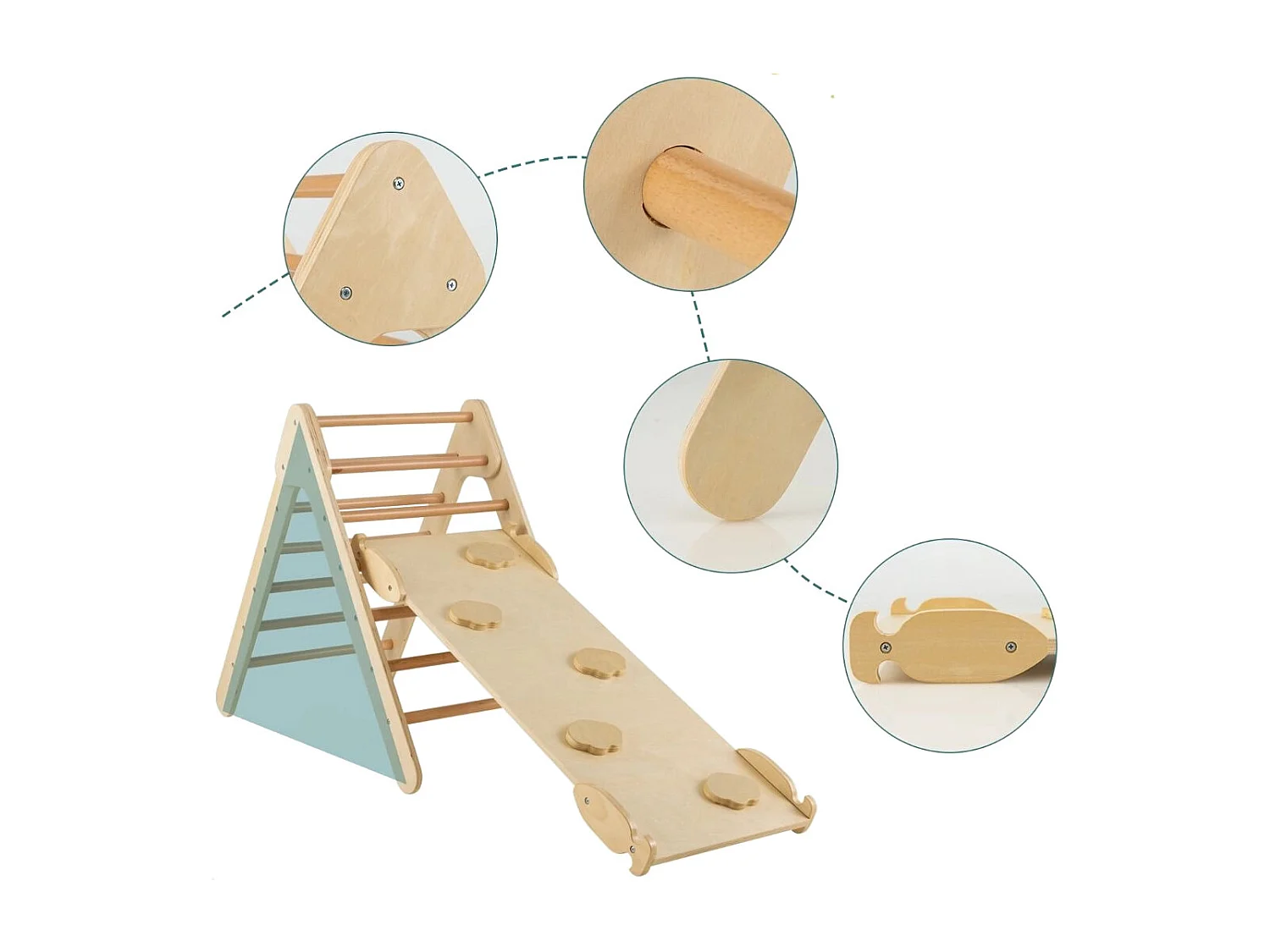 Kindertagesstätte Dreieckiges Klettergerüst aus Holz mit Rampe Natur