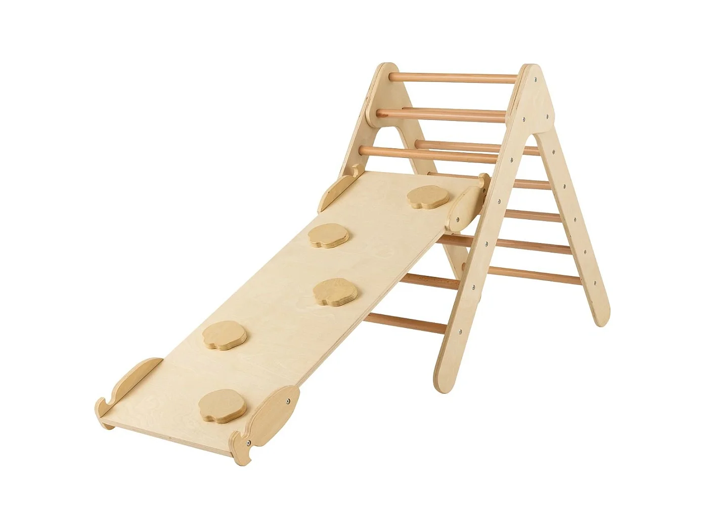 3 en 1 Triangle d'Escalade Enfant en Bois Rampe Double Face à Angle Réglable pour Grimper et Glisser Naturel