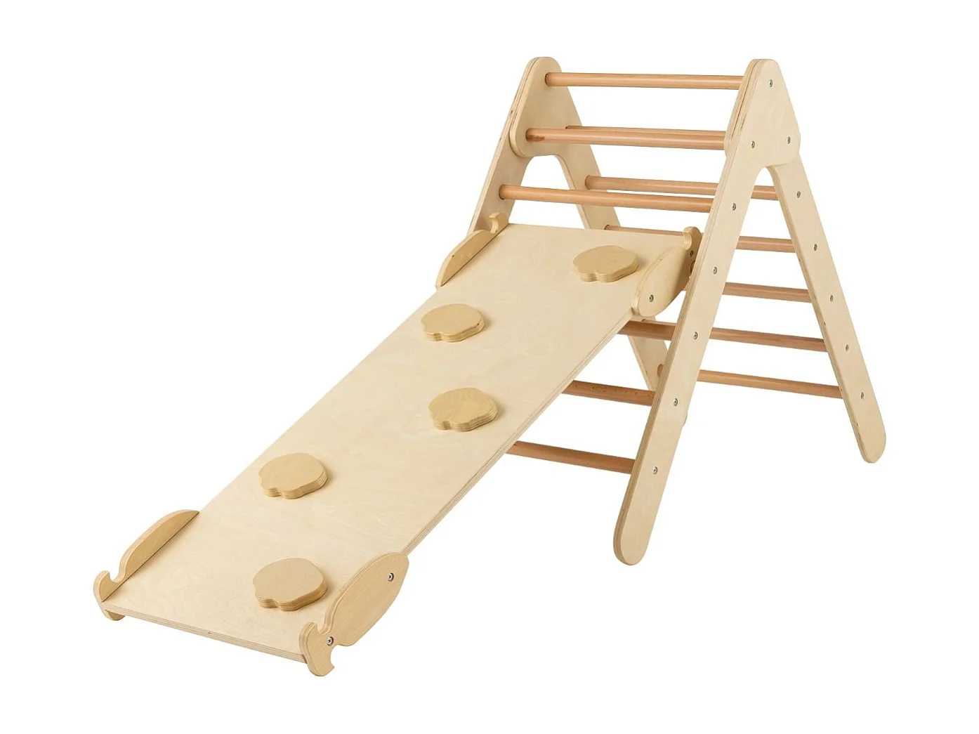 Arrampicata giocattolo a triangolo per bambini 3-in-1, Arrampicatore con rampa di scivolo a 2 lati Naturale