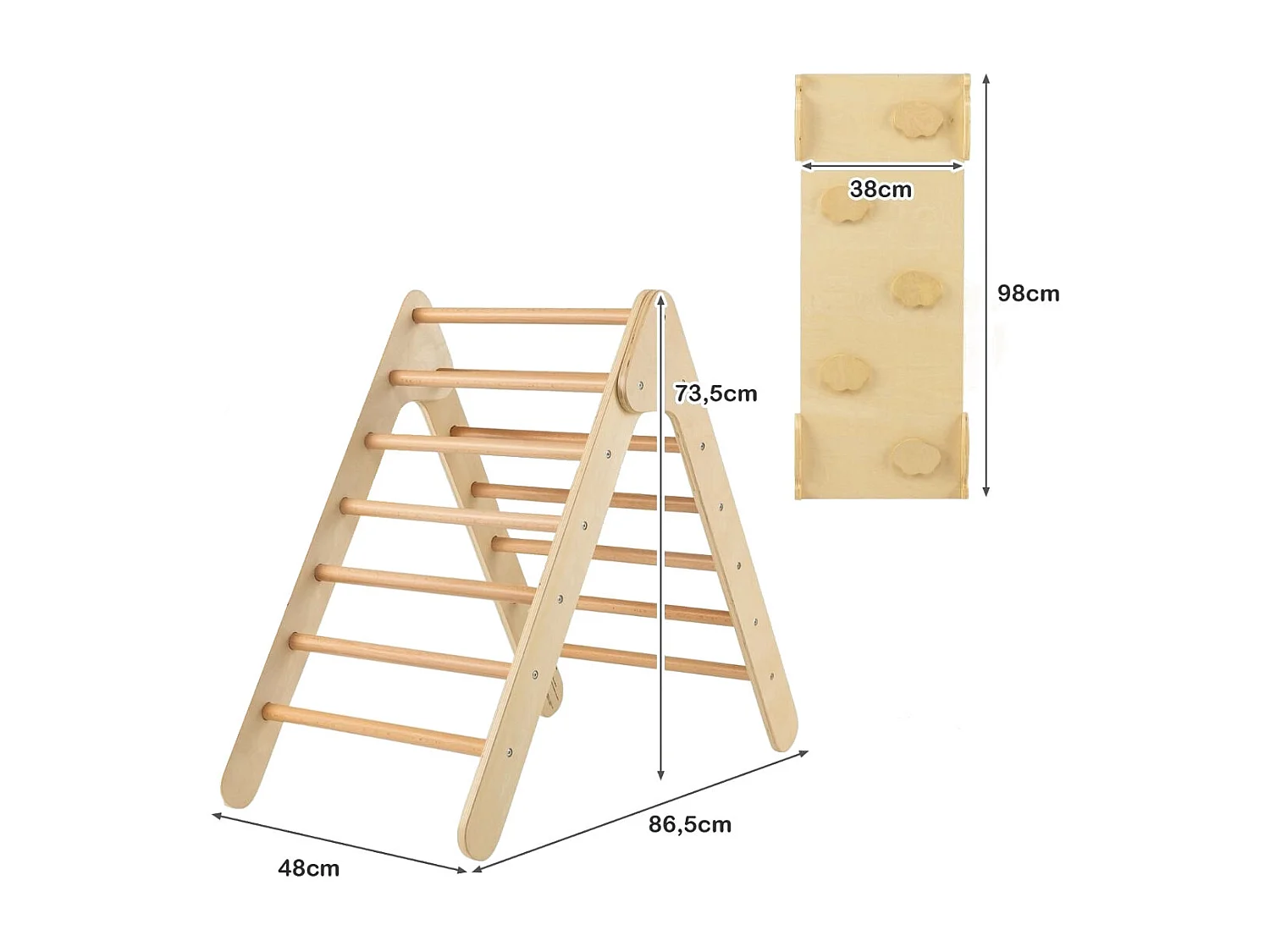 Arrampicata giocattolo a triangolo per bambini 3-in-1, Arrampicatore con rampa di scivolo a 2 lati Naturale