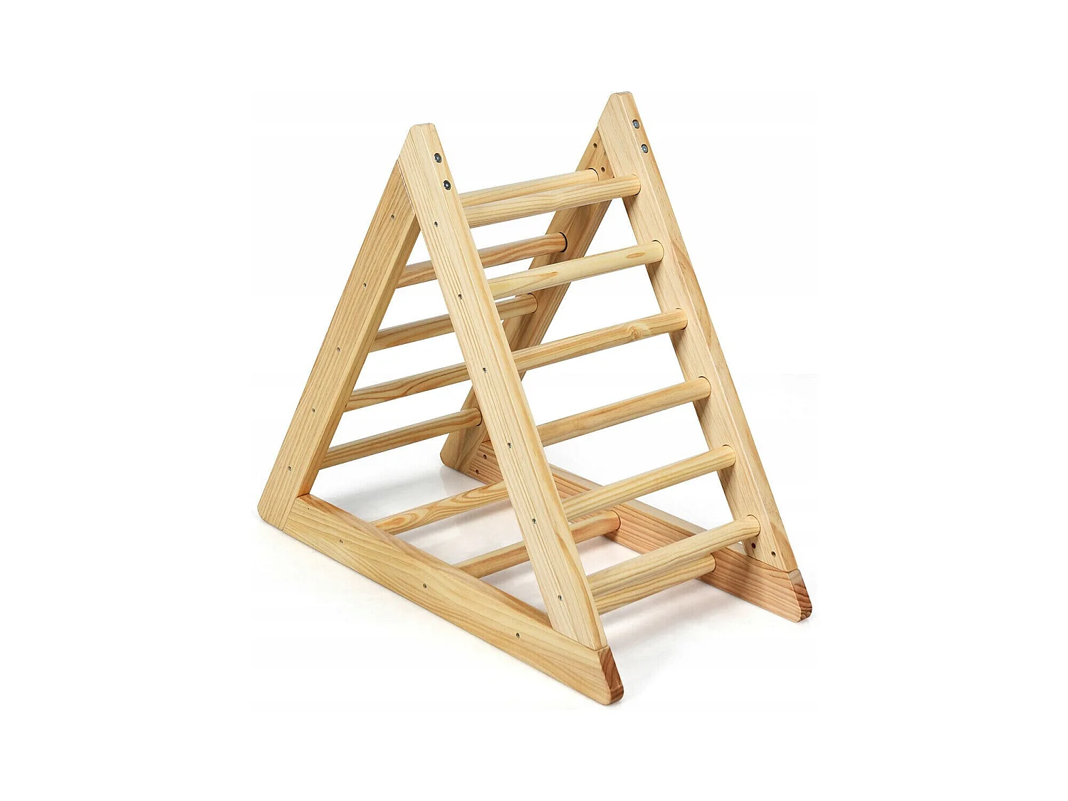 Échelle D'escalade Triangulaire pour Enfants Plus de 3 Ans Capacité 60 Kg en Bois de Pin Sans Bpa 92x46x80cm Naturel