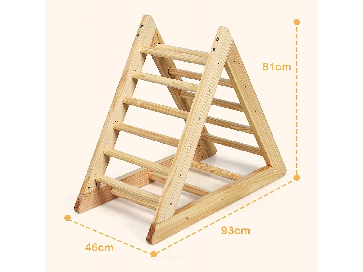 Scala triangolare di legno per bambini da 3 anni, Scala da gioco da interno 93x46x81cm Legno naturale