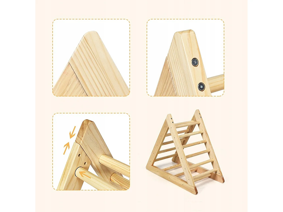 Scala triangolare di legno per bambini da 3 anni, Scala da gioco da interno 93x46x81cm Legno naturale
