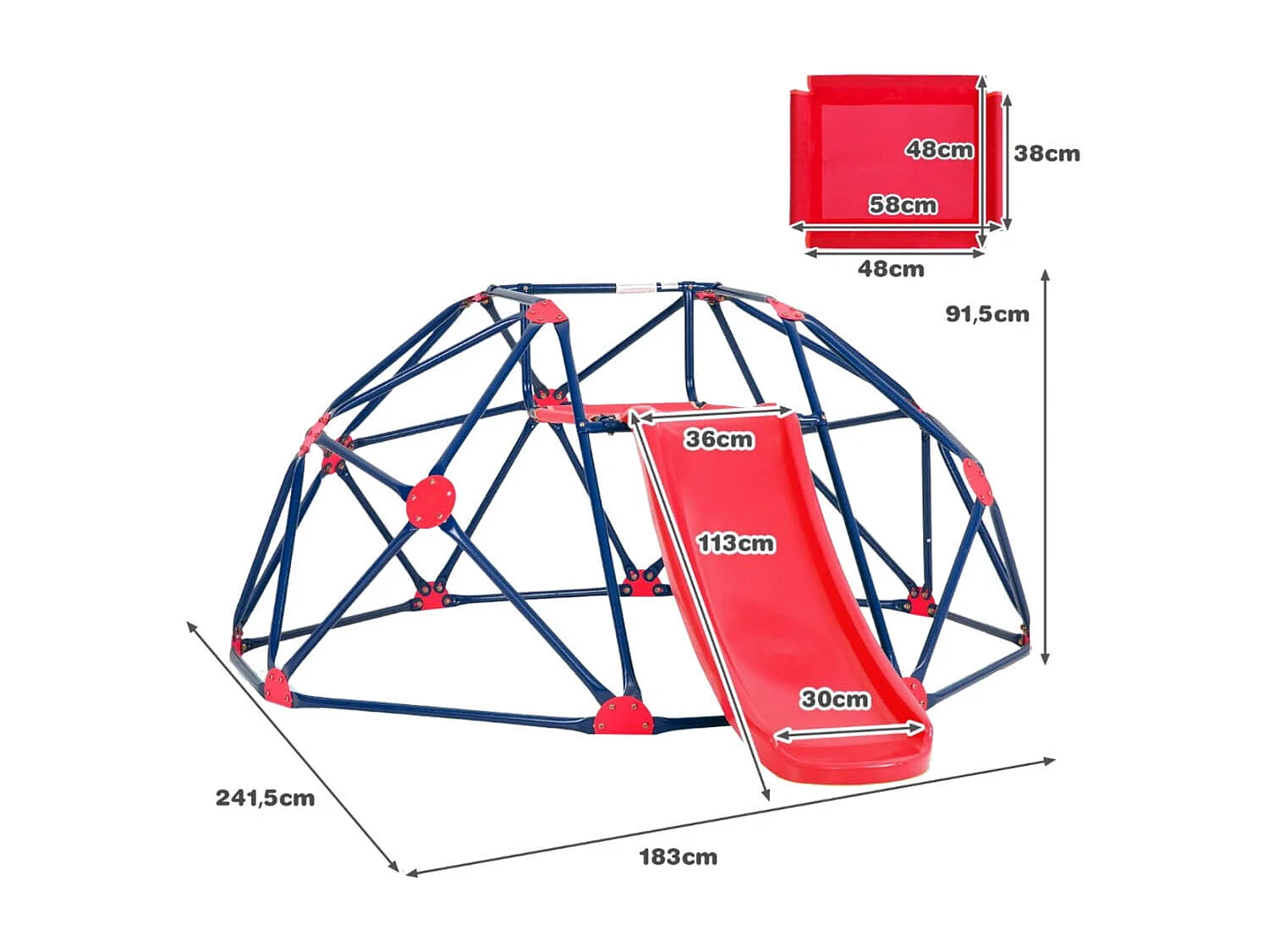 Kletterkuppel & Rutsche Klettergerüst in Kuppelform 241,5 x 183 x 91,5 cm Rot