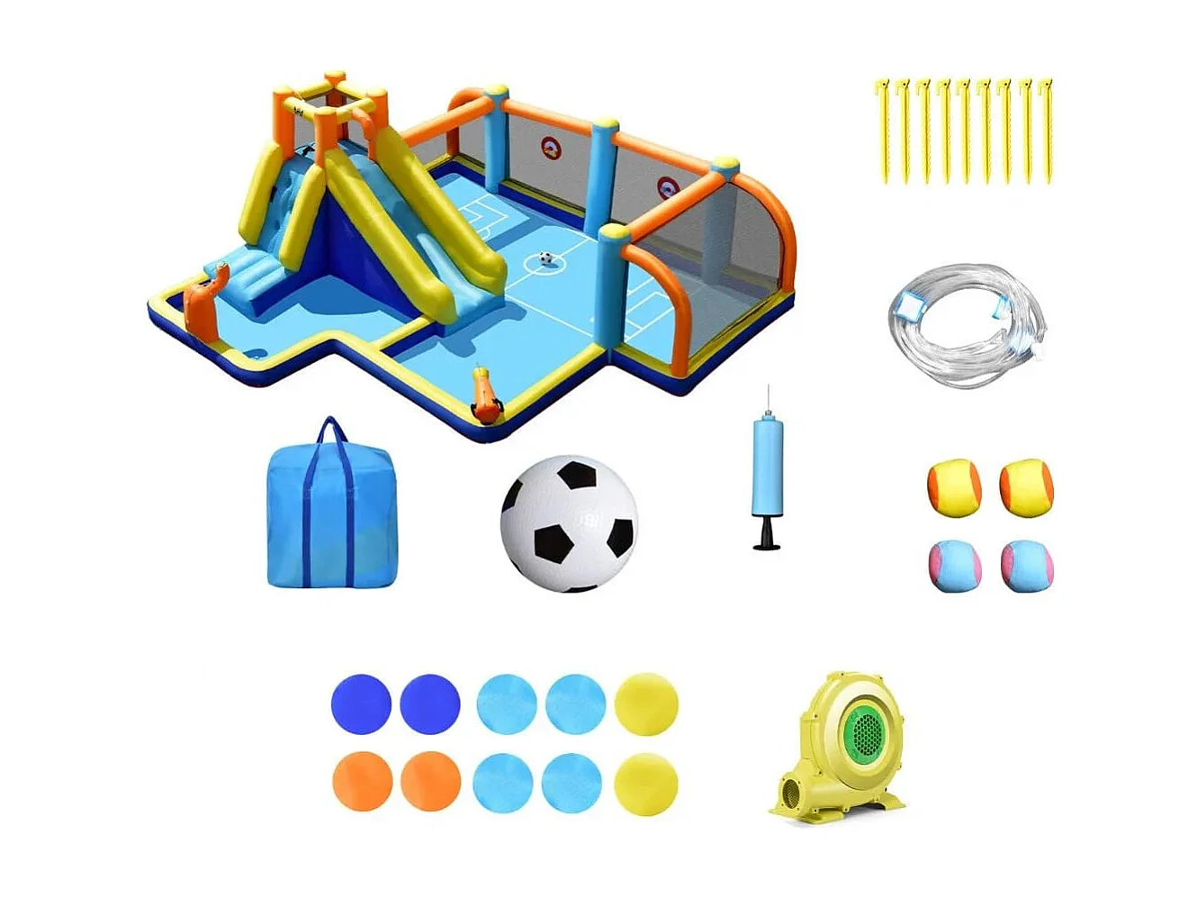 Scivolo acquatico gonfiabile con tema calcio e doppio idrante, Casa gonfiabile bagnato asciutto con compressore