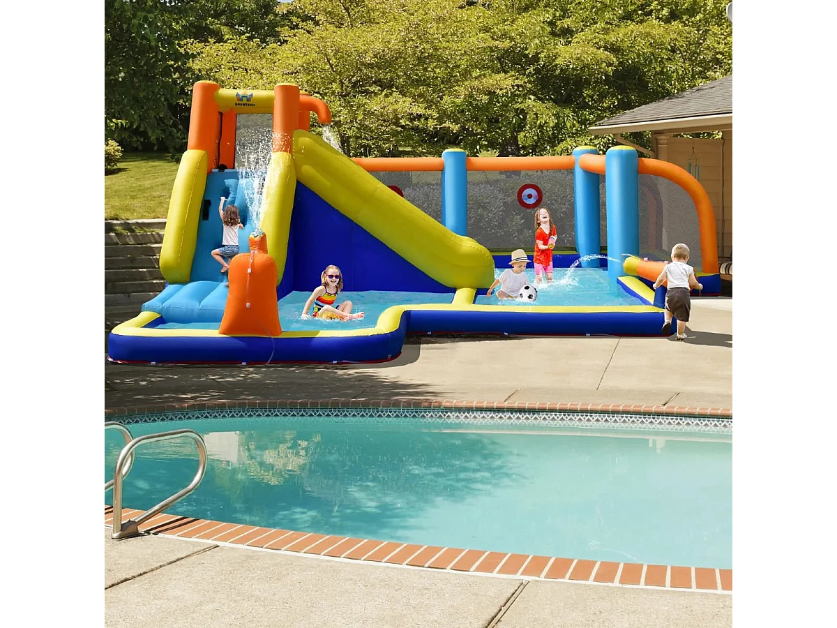 Scivolo acquatico gonfiabile con tema calcio e doppio idrante, Casa gonfiabile bagnato asciutto con compressore