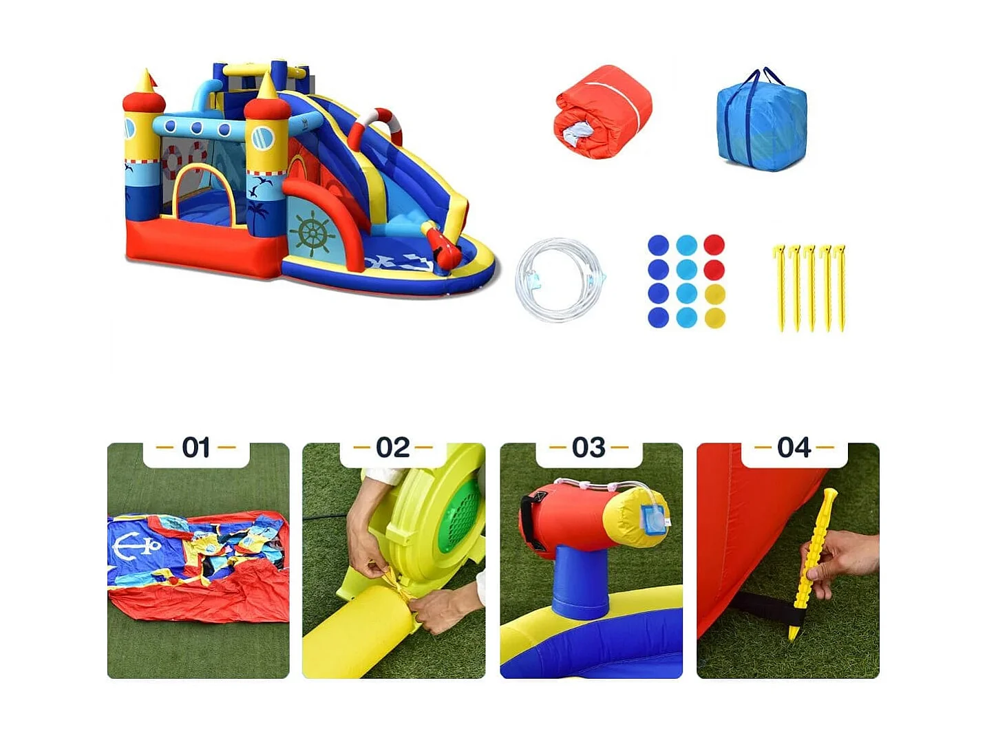 aufblasbare Hüpfburg ohne Gebläse Hüpfburg für Kinder im Schiffsstil für den Garten Bunt