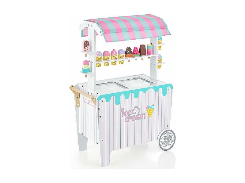 Kaufladen aus Holz mit 2 Rädern