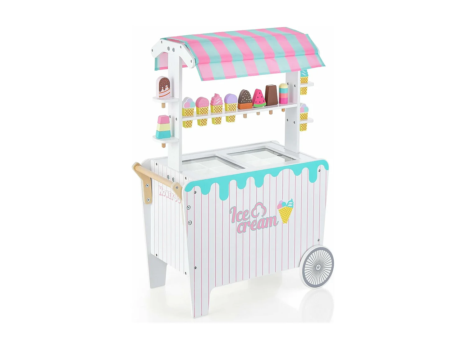 Kaufladen aus Holz mit 2 Rädern