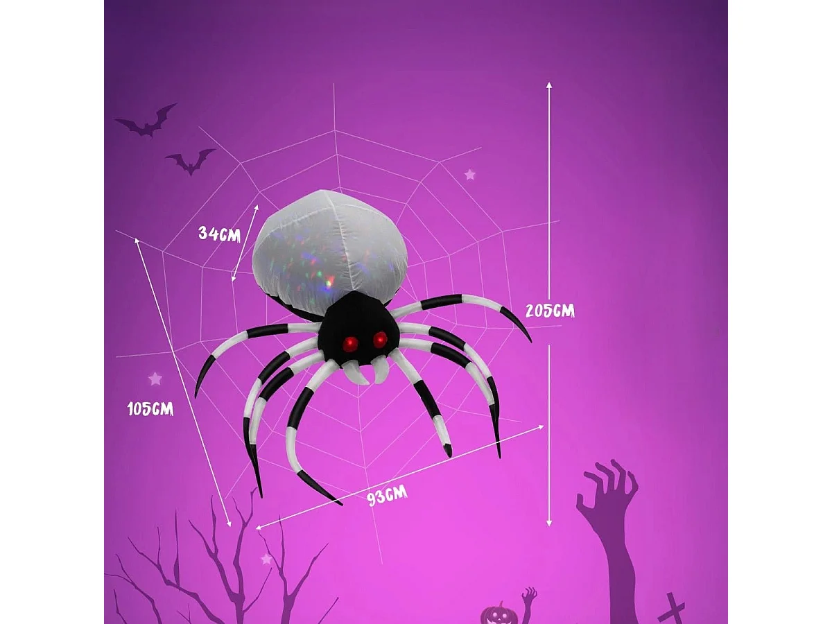 105 cm Breite Aufblasbare Halloweenspinne mit Mehrfarbigen Lichtern & Gebläse