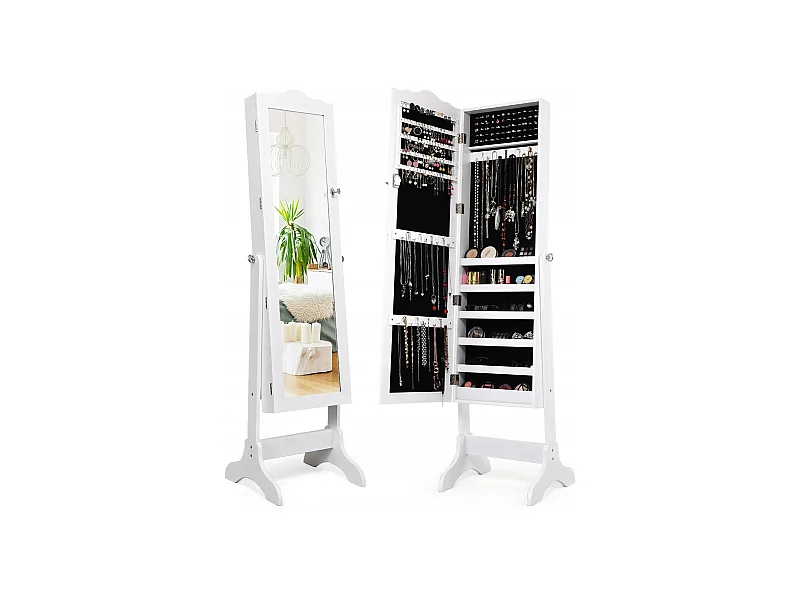 Abschließbarer Schmuckschrank Stehendes Design mit verstellbarem Winkel mit Ganzkörperspiegel 45 x 37 x 160 cm Weiß