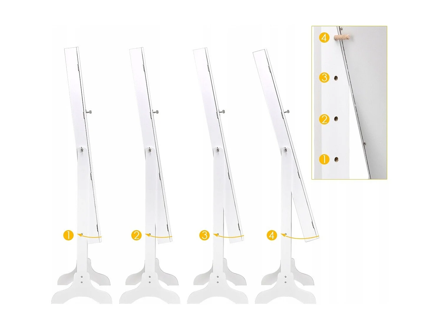 Abschließbarer Schmuckschrank Stehendes Design mit verstellbarem Winkel mit Ganzkörperspiegel 45 x 37 x 160 cm Weiß