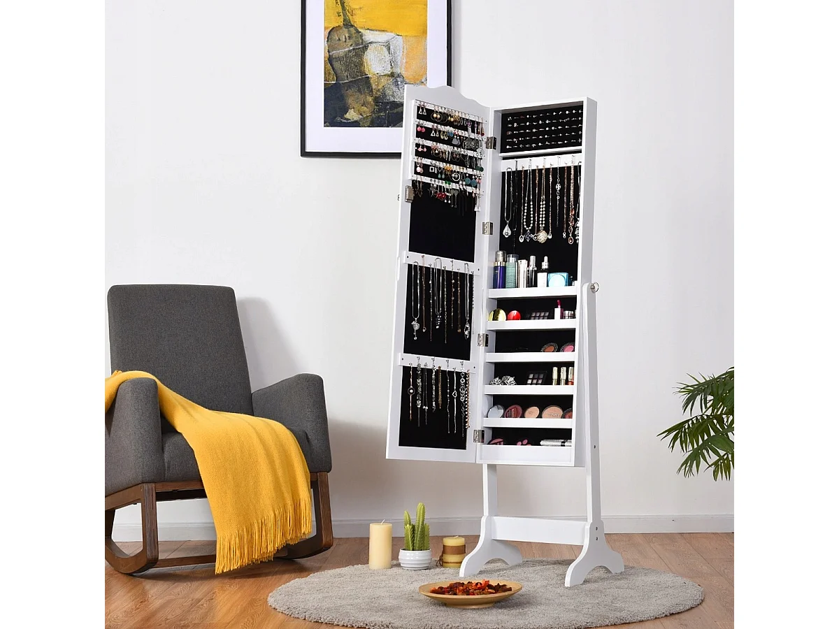 Abschließbarer Schmuckschrank Stehendes Design mit verstellbarem Winkel mit Ganzkörperspiegel 45 x 37 x 160 cm Weiß