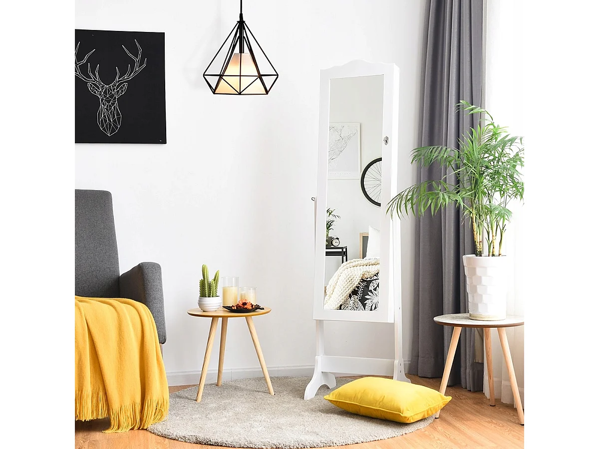 Abschließbarer Schmuckschrank Stehendes Design mit verstellbarem Winkel mit Ganzkörperspiegel 45 x 37 x 160 cm Weiß