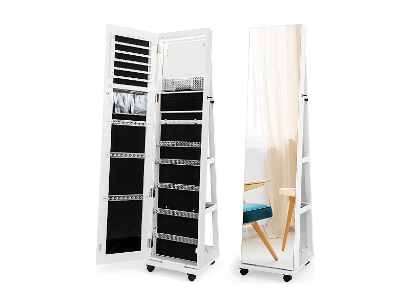 Abschließbarer Schmuckschrank mit integriertem Schminkspiegel verstellbaren Ablagen & Stauraum Weiß