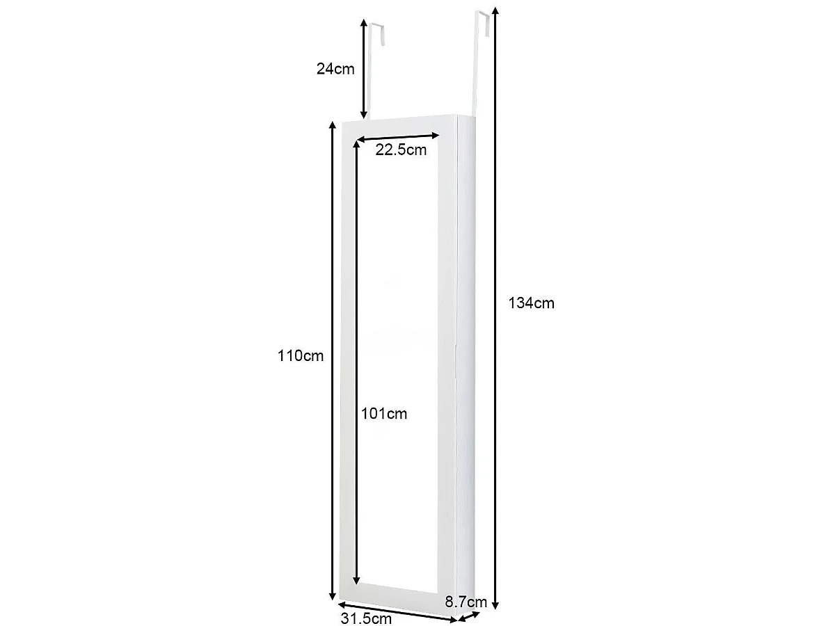 Schmuckschrank mit Spiegel, 31,5 x 8,7 x 110 cm