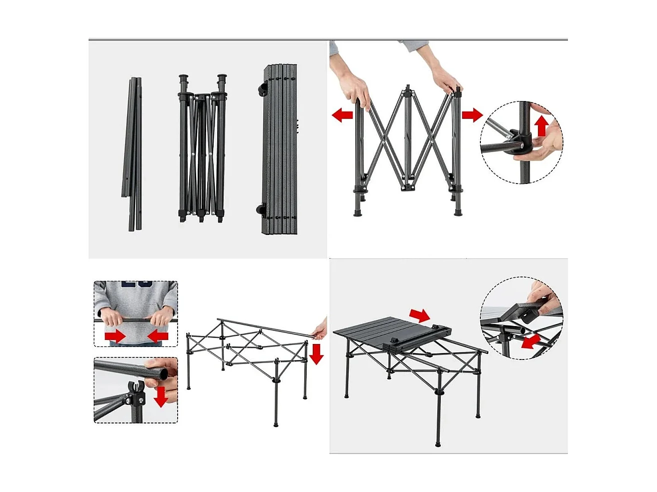Aluminium Campingtisch für 4-6 Personen klappbarer Picknicktisch mit Tragetasche Schwarz