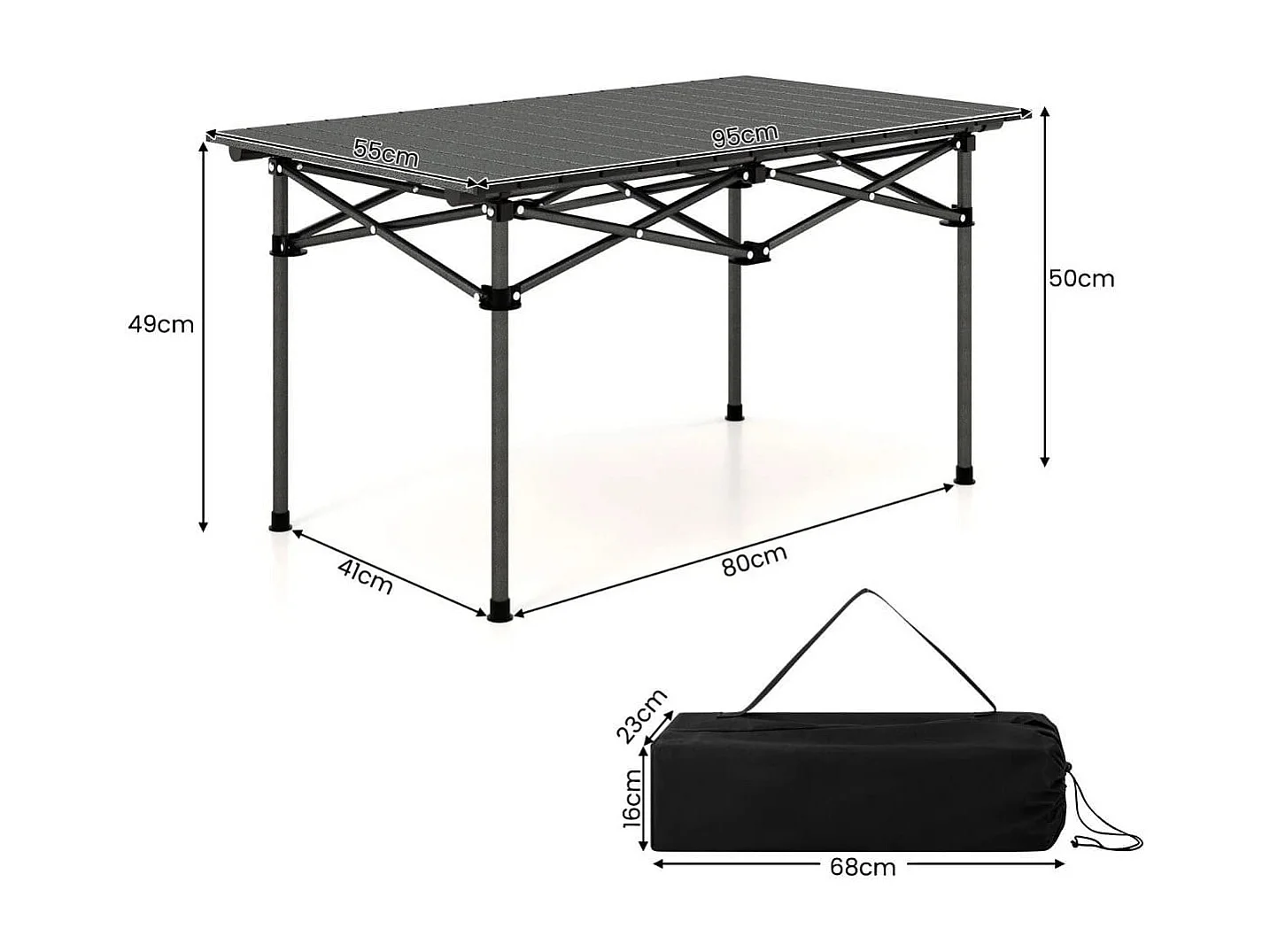 Aluminium Campingtisch für 4-6 Personen klappbarer Picknicktisch mit Tragetasche Schwarz