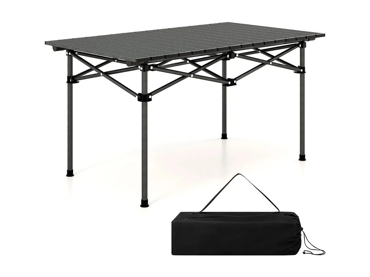 Aluminium Campingtisch für 4-6 Personen klappbarer Picknicktisch mit Tragetasche Schwarz
