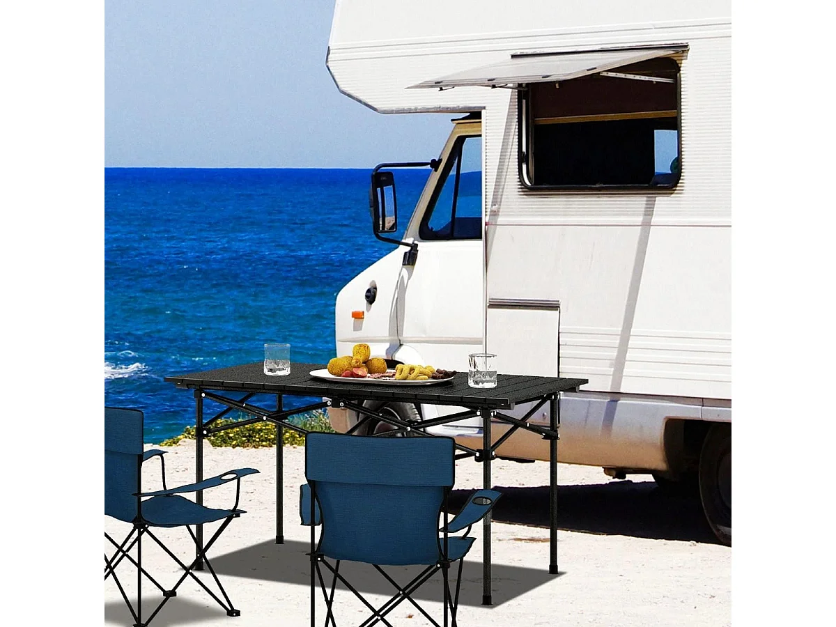 Aluminium Campingtisch für 4-6 Personen klappbarer Picknicktisch mit Tragetasche Schwarz