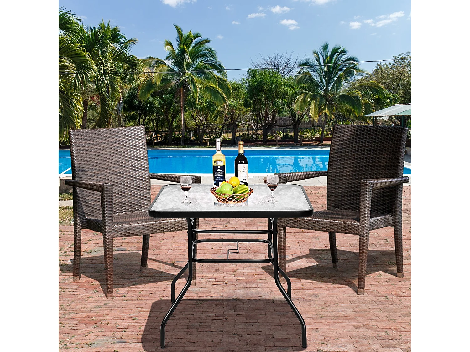 Terrassentisch Rechteckiger Kaffeetisch mit Tischplatte Bistrotisch Gartentisch Glastisch Schwarz