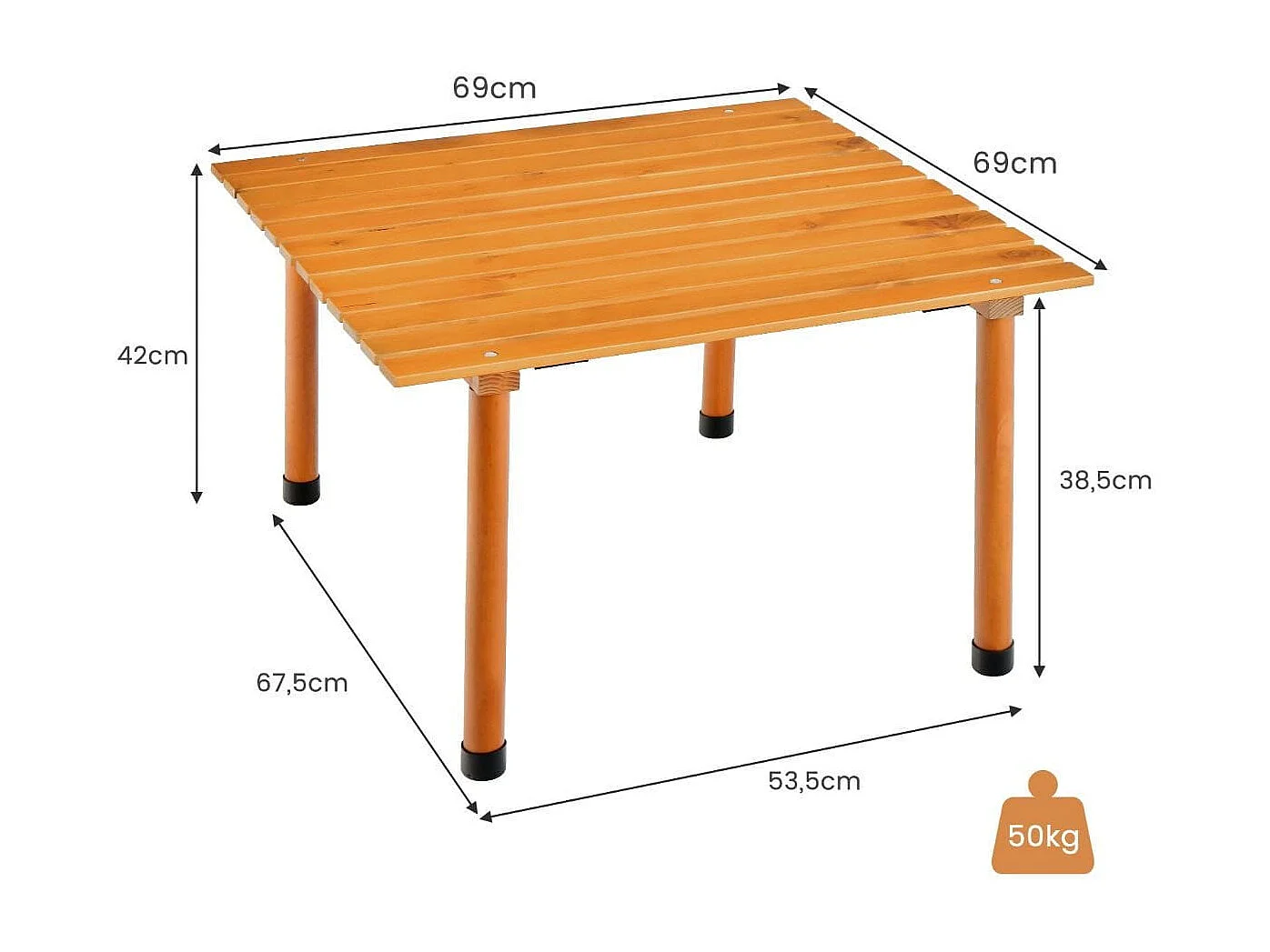 Tavolo da campeggio pieghevole per esterni, Tavolo picnic in legno con borsa portatile per spiaggia Naturale