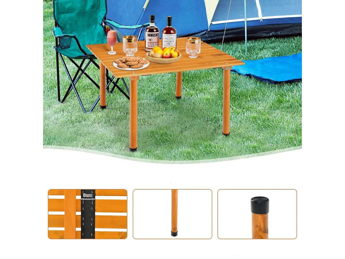 Tavolo da campeggio pieghevole per esterni, Tavolo picnic in legno con borsa portatile per spiaggia Naturale