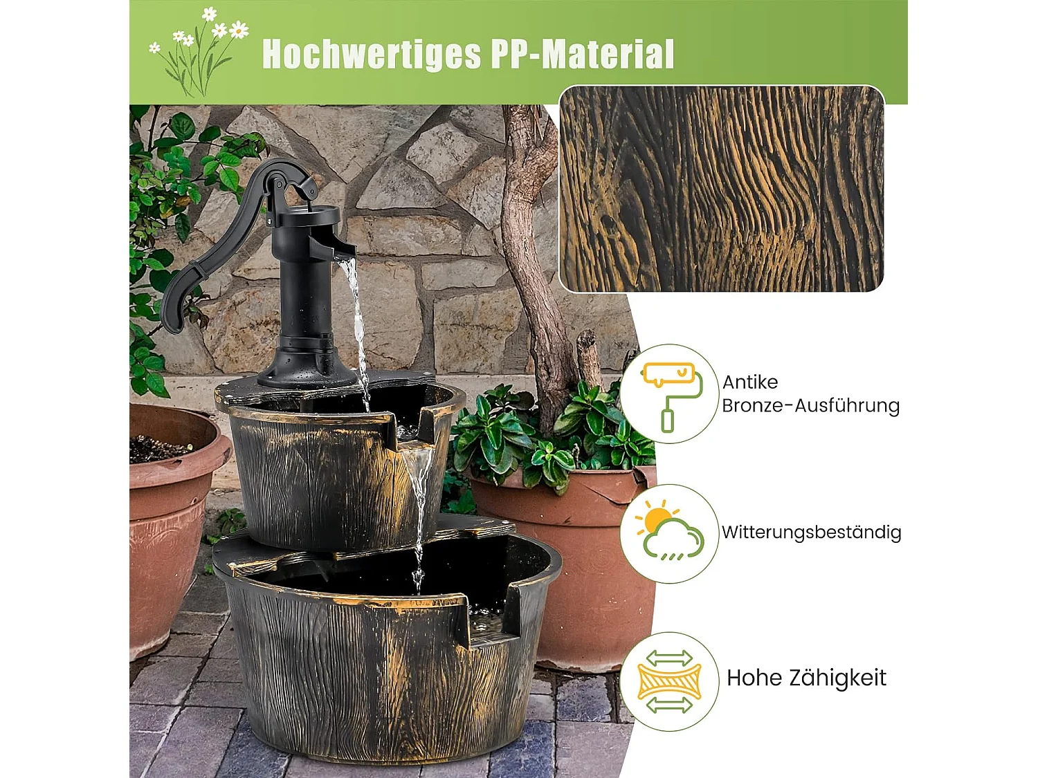 Gartenbrunnen mit Wasserpumpe