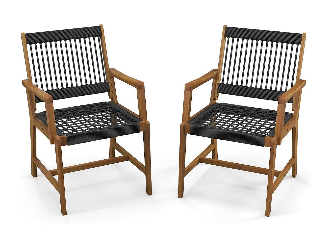 Lot de 2 Chaises Fauteuil de Jardin en Bois d'Acacia avec Accoudoirs Charge Max.160KG pour Terrasse Salle à Manger et Cour