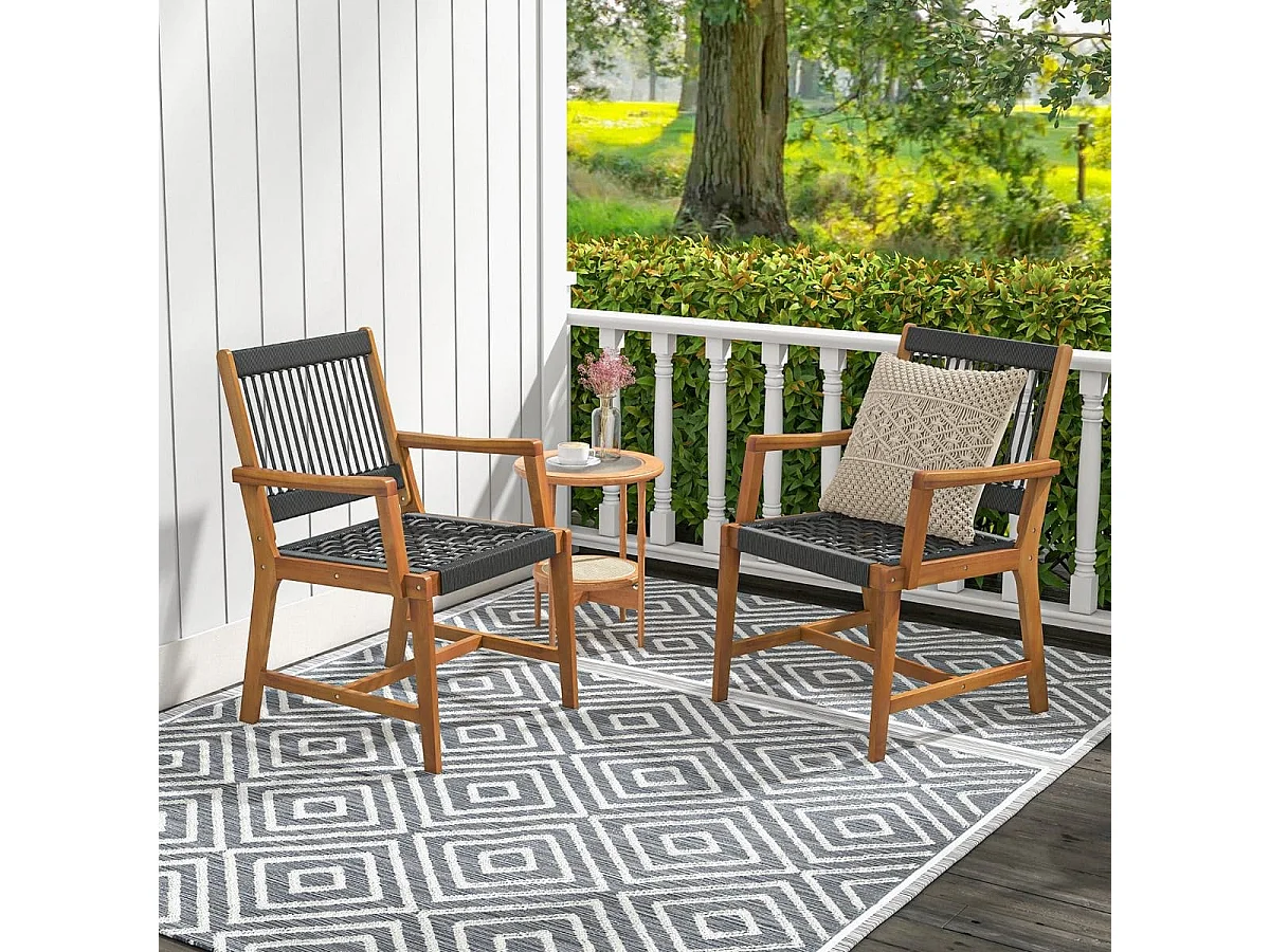 Lot de 2 Chaises Fauteuil de Jardin en Bois d'Acacia avec Accoudoirs Charge Max.160KG pour Terrasse Salle à Manger et Cour