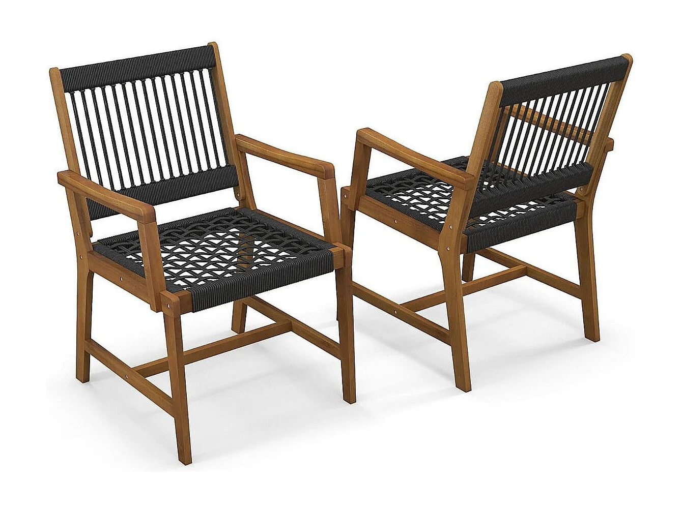 Lot de 2 Chaises Fauteuil de Jardin en Bois d'Acacia avec Accoudoirs Charge Max.160KG pour Terrasse Salle à Manger et Cour