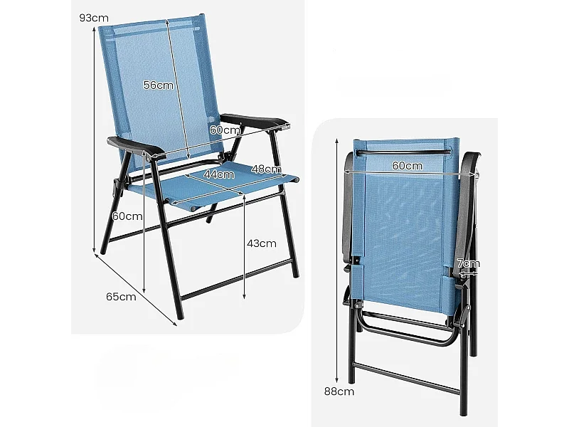 Strandstühle Set aus 2 Terrassen-Klappstühlen 65 x 60 x 93 cm Blau