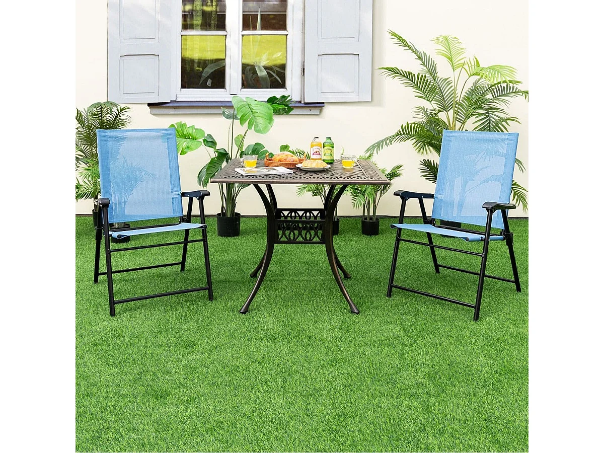 Lot de 2 Chaises de Jardin Pliables en Textilène Respirant Chaises de Camping avec Verrou de sécurité et Dossier Haut Bleu