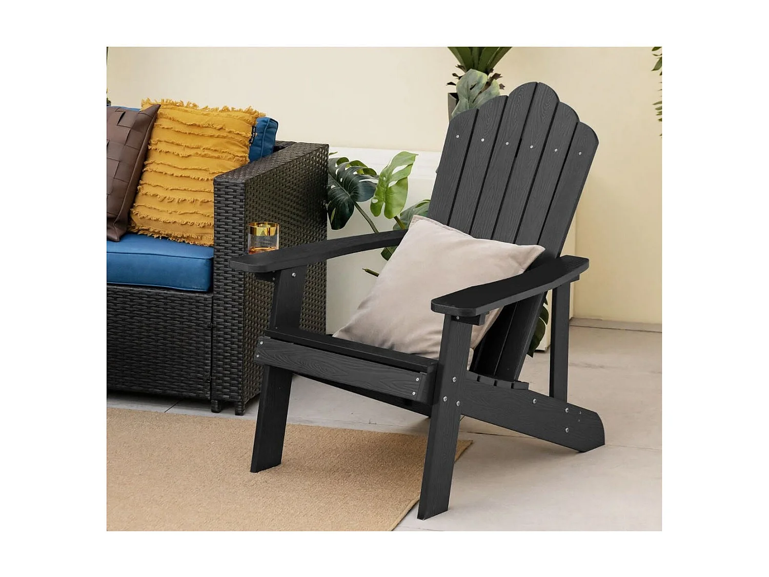 Adirondack-Stuhl Gartenstuhl mit Getränkehalter Schwarz