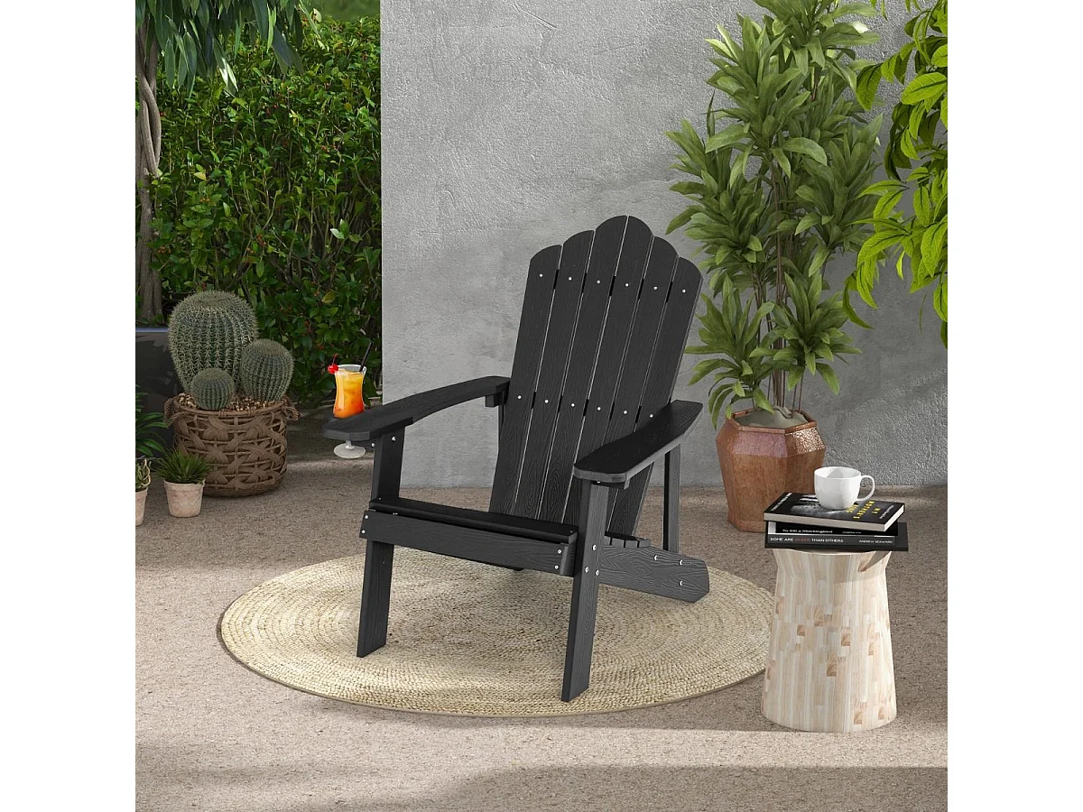 Adirondack-Stuhl Gartenstuhl mit Getränkehalter Schwarz
